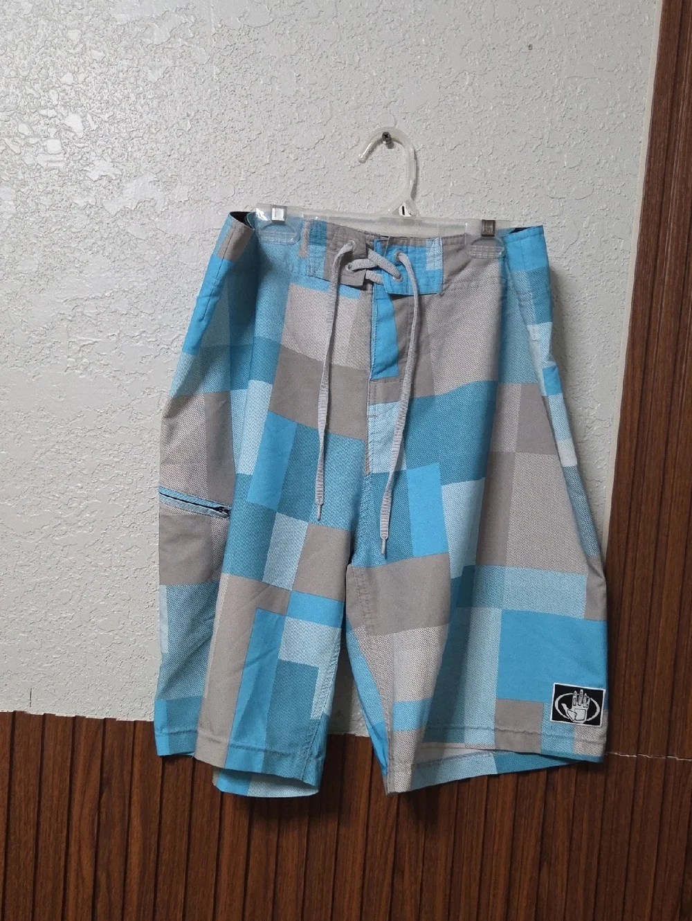 Blue & Gray Plaid Swim Trunks